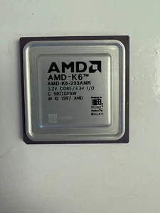 AMD AMD-K6-233ANR 233MHZ CPU PROCESSOR AMD-K6 3.2V CORE 3.3V I/O TOP WORN - Picture 1 of 4
