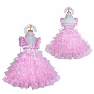 Pink satin-glass silk lolita dress tiered skirt Tailor-made # - Picture 1 of 6