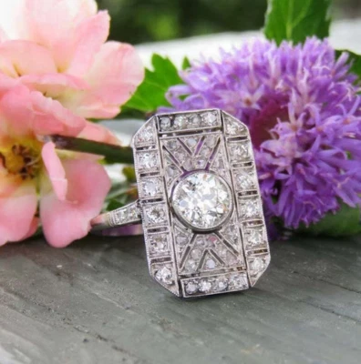 Lab-Created 2.36CT Diamond 935 Argentium Silver Handmade Art Deco Classic Ring - Image 1 of 4