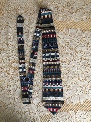 TABASCO SEAFOODS LOGO STRIPE RED TEAL IVORY SILK NECKTIE TIE 57 x 4 - Image 1 of 4