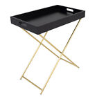 Charles Bentley Wooden Tray Top Butlers Gold Leg Side Table Black Metal Stand