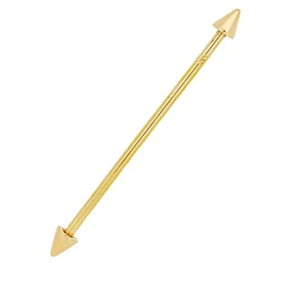 14k Solid Gold Spike 14g Industrial Barbell Externally Threaded - Image 1 of 2