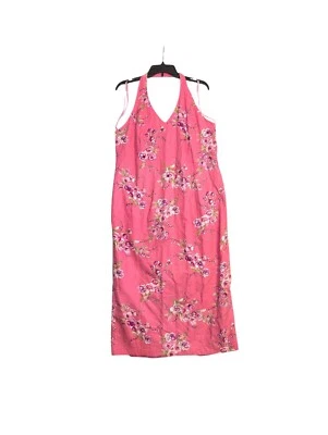 Miss Dorby Floral Pink Halter Dress Size 18 With Beaded Details Linen Blend - Image 1 of 4