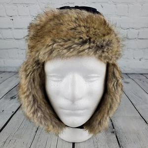 Armani Junior Trapper Hat Medium Blue Fur Ear Flaps Snap Closure Warm - Picture 1 of 10