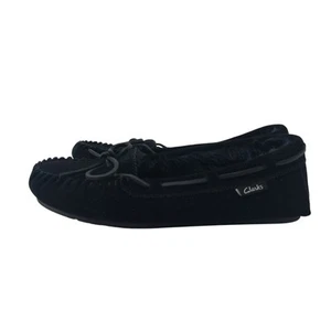 Clarks Nancy Black Moccasin Slippers Womens 8 M Bow Slip On - Picture 1 of 13