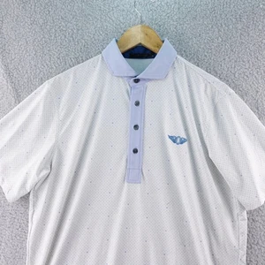 Camisa polo de golf GREYSON para hombre blanca azul con estampado de puntos manga corta talla M elástica - Imagen 1 de 8