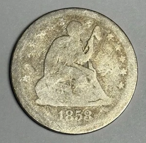 1858-P Seated Liberty Quarter (cleaned) U.S. 25c Silver Type Coin - Picture 1 of 2