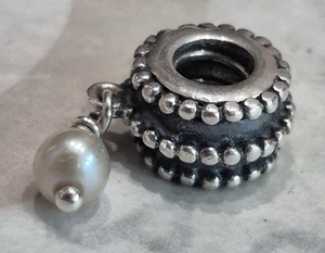 Authentic Pandora Sterling Silver Beveled Pearl Drop Dangle 790132P Retired - Picture 1 of 3