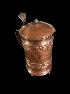 Antique Hammered Copper Tea Coffee Tankered Coquemar Brass Handle - Picture 1 of 10