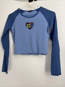 dELiA*s Plaid Heart Baby Tee/Crop Top Sz M - Picture 1 of 4