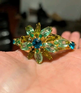Vintage Aqua rhinestone Flower Clamp bracelet - Picture 1 of 3