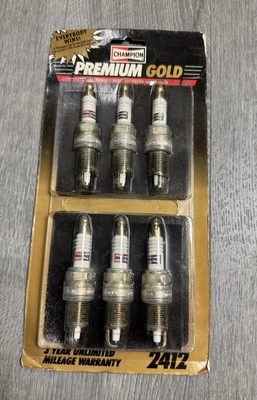 1 Pack of 6 NEW OLD STOCK 2412 CHAMPION PREMIUM GOLD SPARK PLUGS FREE SHIPPING - Image 1 of 4