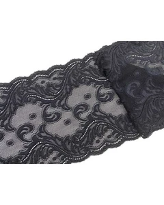 Passamaneria Merletto Pizzo Nero Tramezzo Bielastico Alto Cm 18 NP-20015 - Imagen 1 de 3