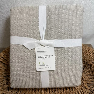 POTTERY BARN EUROPEAN FLAX LINEN WAFFLE DUVET COVER, KING/CAL KING ~ FLAX - Image 1 of 4
