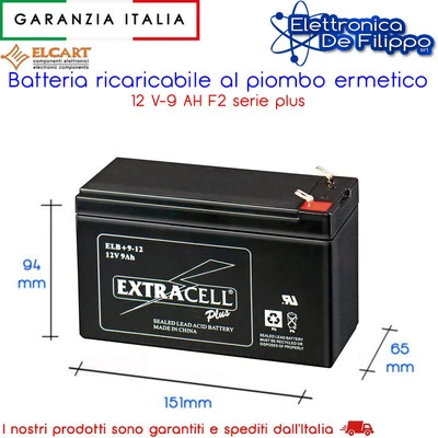 ELCART Batteria Ermetica Ricaricabile al Piombo 12V 9 ah ciclica per mezzi a trazione