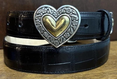 Brighton черный крокодила выбитая кожа Sz L/32-33 1-1/4» широкий 2Tone сердце Bkl США - Изображение 1 из 4