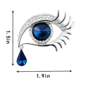 Silver+Blue Angel Tears Brooch Pins, Elegant Rhinestone Sapphire Big Eyes Alloy - Picture 1 of 7