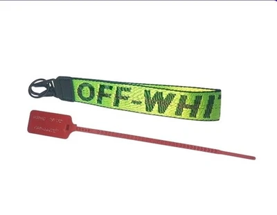 Off White Industrial Keychain Green With Black Letters Metal Clasp With Ziptie - Image 1 of 3