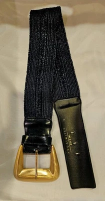 Vintage 80s THE LIMITED Wide Stretch Belt Black Gold Buckle Cinch Waist M USA - Image 1 of 2