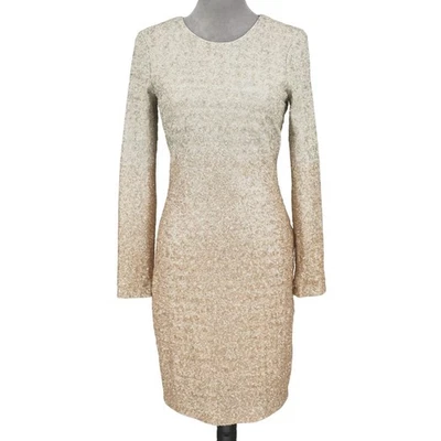 Belle Badgley Mischka Dress Womens 6 Ivory Gold Ombre Sequins Zip Lined New - Image 1 of 4
