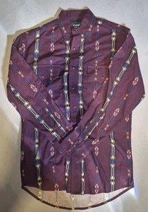 Wrangler Pearl Snap Purple Aztec Stripe Mens Small Button Up 017 - Picture 1 of 4