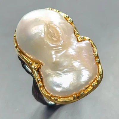 Ювелирные изделия натуральный барокко жемчуг кольцо 925 пробы размер 7,25/R446761 - Изображение 1 из 4