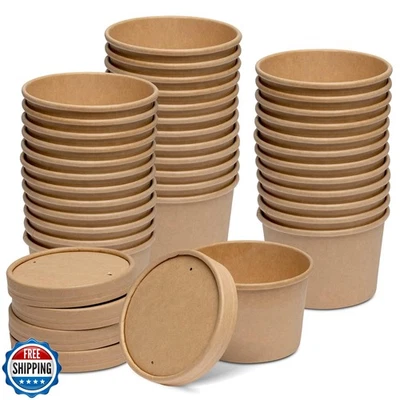 Gusto [8 Unzen - 25 Stück Kraftpapier Lebensmittelbehälter mit belüfteten Deckeln - To Go  - Bild 1 von 4