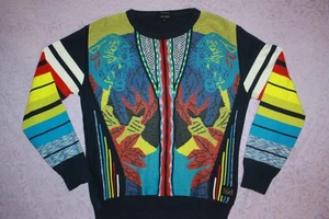 Carlo Colucci Sweater Crewneck Coogi style Pullover Men Multicolour Italy Large - Picture 1 of 12