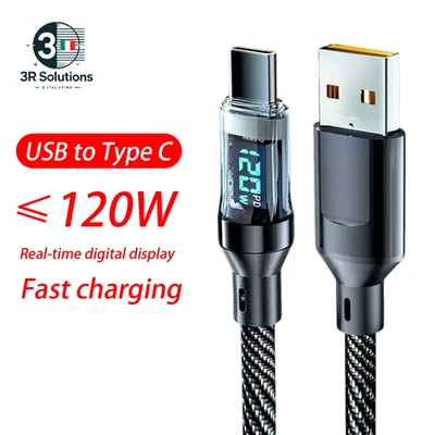 Cavo USB Tipo C Da 120 W Cavo Dati Di Ricarica Rapida Display a LED per Xiaomi R - Imagen 1 de 4