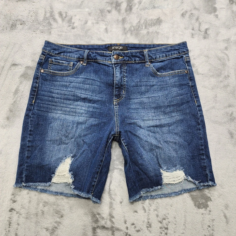 Energie Shorts Womens 15 Juniors Blue Bermuda Destructed Cut Off Hem Dark Wash - Image 1 of 4