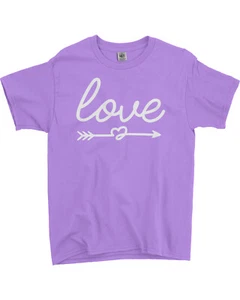 Script Love with Heart Arrow Youth T-Shirt Valentine's Day - Picture 1 of 15