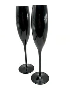Vintage Pair of Mikasa Crystal Elegance Black Art Glass Champagne Flutes - Picture 1 of 4