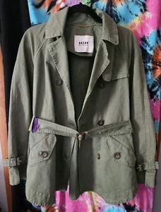 Rare Italian Designer Bazar Deluxe Olive Green Belted Coat Light Jacket Med 44 - Picture 1 of 22