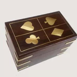 GENUINE Sheesham (Rosewood) Set of 2 Cards Boxed Brass trimmings - Picture 1 of 7