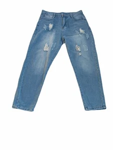 AUTH DENIM Size W31 L25 AU12 Women Crop Jeans 5 Pocket Distressed High Rise Blue - Picture 1 of 13