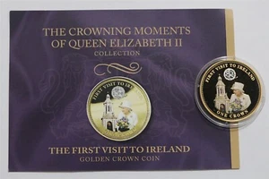 🧭 🇸🇭 TRISTAN DA CUNHA CROWN 2014 GOLD PLATED COLOURED + COA B67 #308 - Picture 1 of 2