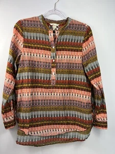 H&M Top Women's Size 8 Orange Multicolor Long Sleeve 1/2 Button Front - Picture 1 of 7