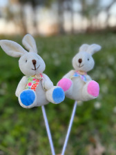 Bunny Rabbit Plush Picks Easter Decor Holiday Supplies Spring Accents Set of 2