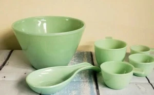 FIRE KING JADEITE SPLASH PROOF BOWL, MEASURING CUPS, SPOON REST - Picture 1 of 9