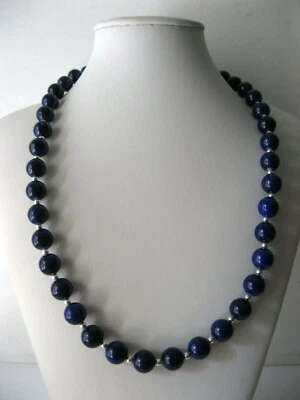 Collana  in Lapislazzuli 10mm Naturale Garantito,Chiusura in Argento,Lunga 52cm  - Imagen 1 de 4