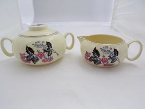 Vintage W S George Cavitt-Shaw China Cream Sugar w Lid Raspberry Silver Trim b23 - Imagen 1 de 10