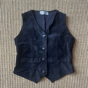 Vintage 90s Made in USA Black Suede Vest by Bisou Bisou Girls M/L 8-10  - Picture 1 of 3