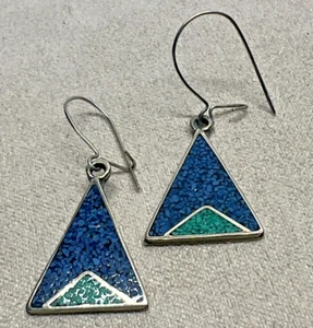 Vintage Alpaca Silver Mexico Mother of Pearl Abalone Shell Dangle Earrings - Picture 1 of 6