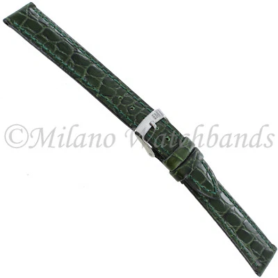 Correa de reloj para hombre cosida de cuero genuino grano cocodrilo verde Milano de 16 mm 751 Foto 1 de 4