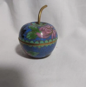 Vintage Chinese cloisonne apple shape trinket box Dia4.5cm - Picture 1 of 7
