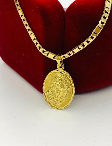 Collana Virgen de Guadalupe 20" Oro Giallo Riempita Catena Figaro Valentino 26x18