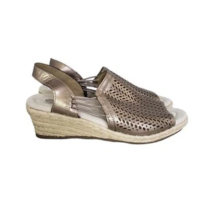 Earth Spirit Gold Laser Cute Espadrille Wedge Sandals Women's 10 Gelson Cushion - Picture 1 of 6
