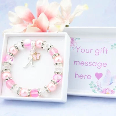 Personalised Butterfly Bracelet, Child's Initial Charm, Gift For Little Girls - Image 1 of 4