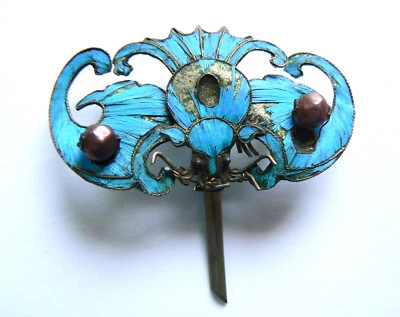 Старинная ВИНТАЖНАЯ синяя заколка для волос зимородка династии Цин 點翠  - Изображение 1 из 2