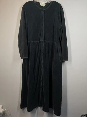 Eddie Bauer Modest Dress Button Maxi Midi Womens Sz PS Green Velour Grunge FLAW - Image 1 of 4